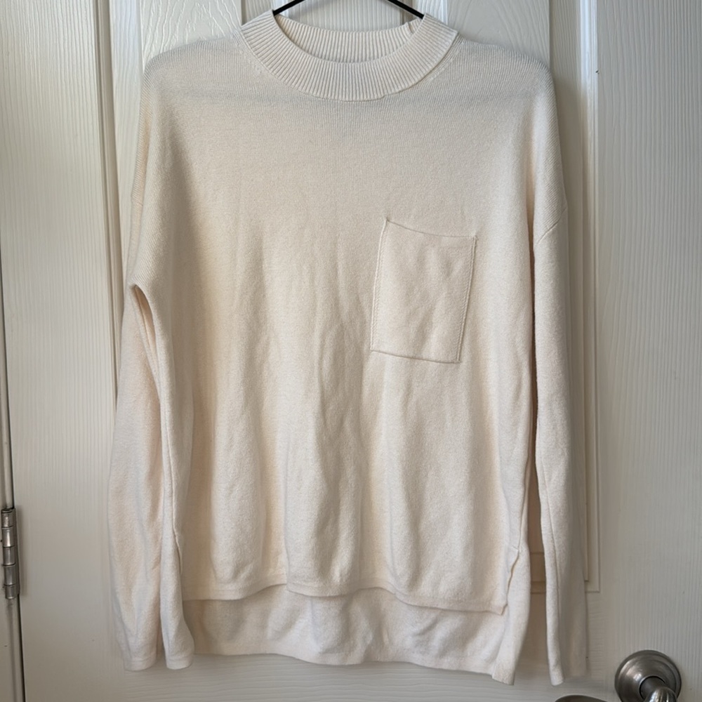 Nwot Banana Republic Mock Neck Sweater Chest Pocket Modal Sweater Cream Xs